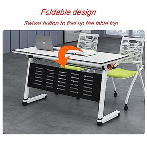 NeAFP Flip Top Mobile Training Table with Modesty, Locking Casters - Foldable, Nestable - Horizontal to Vertical