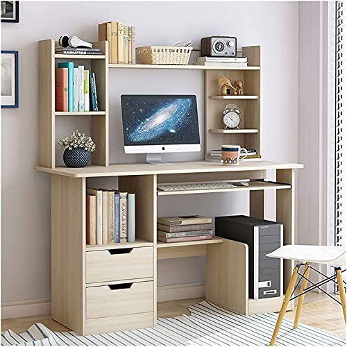 JCXT Housewares Computer Laptop Wooden Desk Table Office Workstation，Bookshelf Desk Combination Student Simple Modern Bedroom Office Writing (Color : Maple Cherry Wood Color, Size : 100cm)