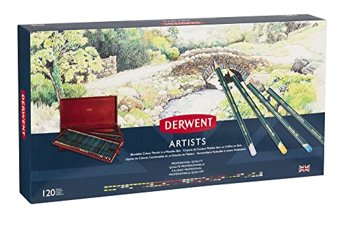 Derwent Artists Colored Pencils, 4mm Core, Wooden Box, 120 Count (32098)