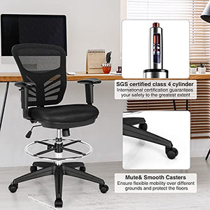 Giantex Drafting Chair with Footrest Ring & Adjustable Armrest - Ergonomic Mesh Office Chair (Black, 2 Pack)