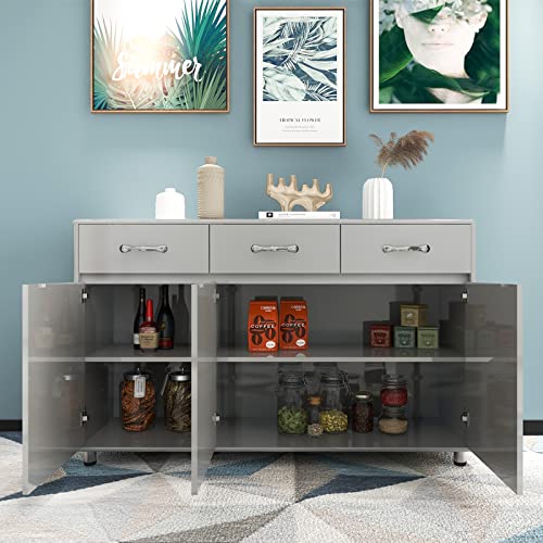 GLCHQ Storage Drawer File Cabinet Side Cabinet Entryway Console Side Tables (Three Drawers, Three Doors, Grey)