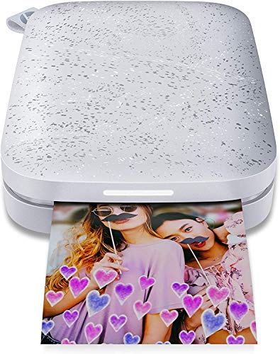 HP Sprocket Photo Printer, (2nd Edition) Print Social Media Photos on 2x3 Sticky-Backed Paper (Luna Pearl) + Photo Paper (50 Sheets) + USB Cable + 60 Decorative Stick-On Border Frames