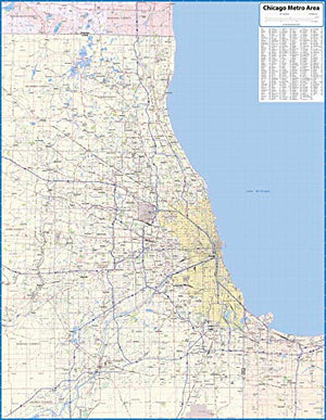 Chicago Metro Area Laminated Wall Map (54"x70")