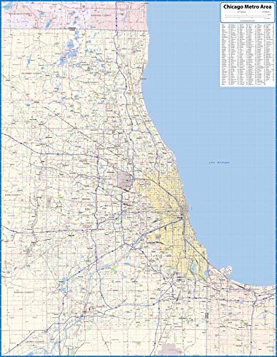 Chicago Metro Area Laminated Wall Map (54"x70")