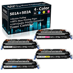 4-Pack (BK+C+M+Y) 501A | Q6470A 502A | Q6471A Q6472A Q6473A Remanufactured Toner Cartridge Replacement for HP Color Laserjet 3600(Q5986A) 3600n(Q5987A) 3600dn 3600dtn Printer Ink Cartridge
