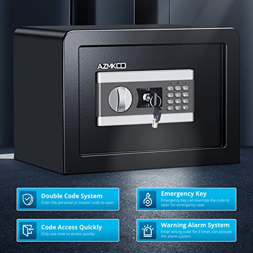 Azmkoo 0.8 Cubic Fireproof and Waterproof Safe Cabinet Security Box, Dorm Safe with Digital Lock, Override & LED Indicators, Lock Box for Money,Jewelry,Cash,Passports,Guns Safe for Home/Hotel/Dorm