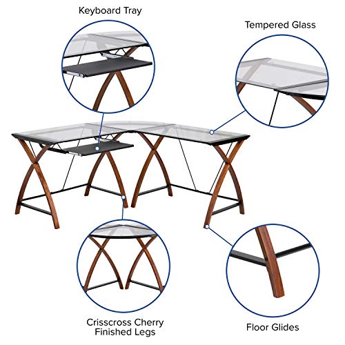 Flash Furniture Glass L-Shape Desk with Pull-Out Keyboard Tray