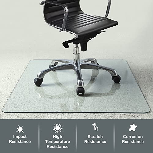 Fab Glass and Mirror Glass Office Chair Mat | 42”x48” Flat Polished Edge Heavy Duty Tempered Glass Mat | For Hardwood Floor or Carpet | Effortless Rolling | Clear