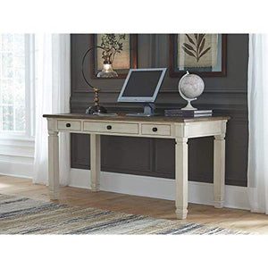 Ashley Furniture Signature Design - Bolanburg Home Office Desk - Casual - 3 Drawers - Weathered Oak/Antique White Finish - Black Hardware