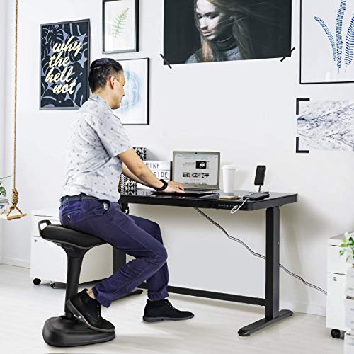 Jefferson Electric Height Adjustable Standing Desk with Drawer, 47.37” x 23.75” Glass Desktop, USB and USB-C, Motorized Uplift, Built-in Ergonomic Memory Controller Keypad (Black)
