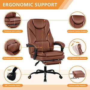 Guessky Executive Office Chair with Foot Rest - Big and Tall Reclining Leather Chair