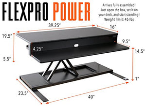 Flexpro Power Electric Standing Desk | Electric Height-Adjustable Stand up Desk | by Award Winning Stand Steady! Holds 2 Monitors + Laptop! | Easy Quiet Adjustments! (Black) (40")