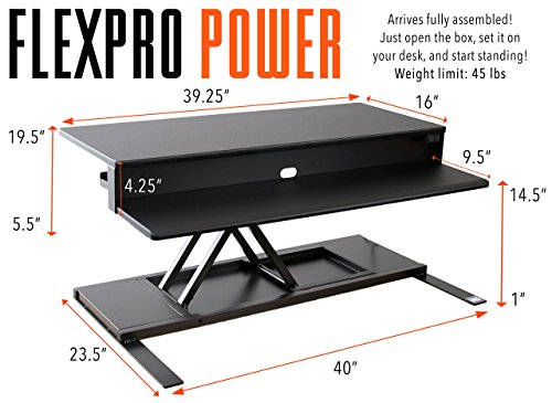 Flexpro Power Electric Standing Desk | Electric Height-Adjustable Stand up Desk | by Award Winning Stand Steady! Holds 2 Monitors + Laptop! | Easy Quiet Adjustments! (Black) (40")