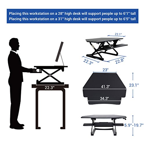 FlexiSpot 41" Standing Desk Converter with Quick Release Keyboard Tray Computer Desk,Black (M4B)