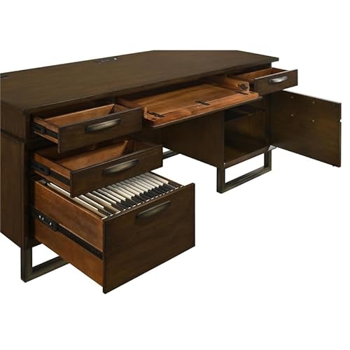 Coaster Marshall 5-Drawer Wood Credenza Desk Dark Walnut Gunmetal