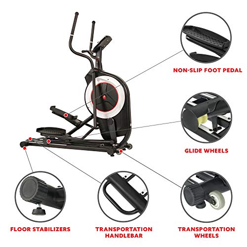 Sunny Health & Fitness Electric Eliptical Trainer Elliptical Machine w/Devicec Holder, Programmable Monitor and Heart Rate Monitoring, 300 LB Max Weight and 20"" Stride - SF-E3875, Black