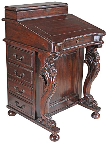 Design Toscano Captain's Davenport Home Office Desk, 33 Inch, Mahogany, Walnut