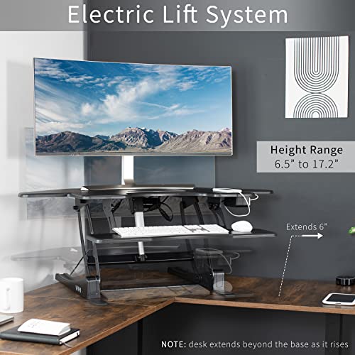 VIVO Electric Height Adjustable Corner Desk Converter, VE Series, Dual Monitor Riser - Black
