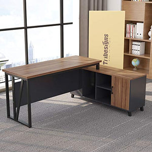 Tribesigns Large L-Shaped Desk, 55 Inches Executive Office Desk Computer Table Workstation with 47 Inches File Cabinet Storage, Brown