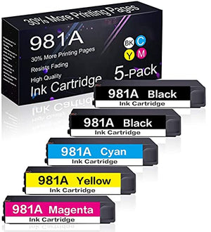 5 Pack 981A (2BK+1C+1Y+1M) Remanufactured Ink Cartridge Replacement for HP PageWide Enterprise Color 556dn,556 Printer Series,Flow MFP 586dn,Flow MFP 586f,Flow MFP 586 Series Printers.