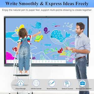 LINGHUFOX 86 Inch Digital Whiteboard with Camera and Mics, 4K UHD Touch Screen Interactive Smart Board for Classroom and Office