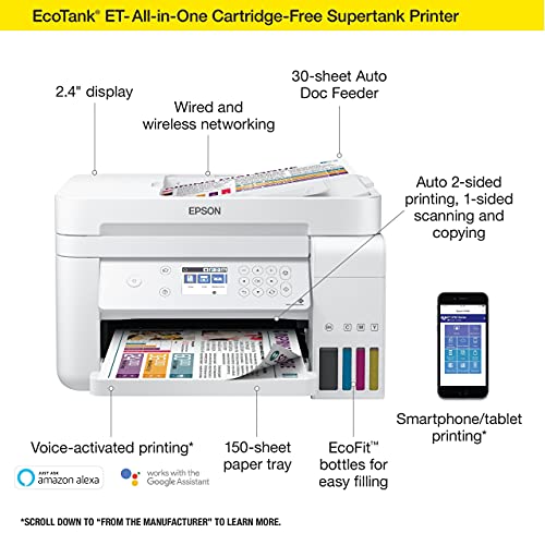 Epson_EcoTank ET Series Color Inkjet All-in-One Supertank Printer / 3-in-1 with ADF, Wireless & Ethernet: Print Scan Copy/White