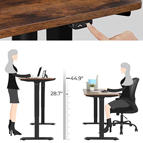 SONGMICS 55.1 x 27.6 Inches Electric Writing Desk, Standing Desk, Motorized Workstation, with Continuously Adjustable Height, Motor, Rustic Brown and Black ULSD012B01