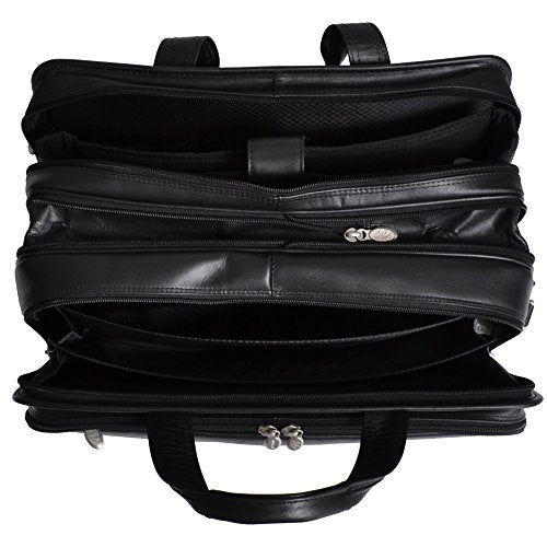 McKlein, R Series, Walton, Top Grain Cowhide Leather, 17" Leather Expandable Double Compartment Laptop Briefcase w/Removable Sleeve, Black (83985)