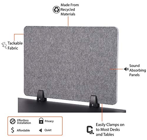 ReFocus™ Raw Clamp-On Acoustic Desk Divider – Reduce Noise and Visual Distractions with This Lightweight Desk Mounted Privacy Panel (Castle Gray, 47.25" x 16", 23.6" x 16", & 23.6" x 16")