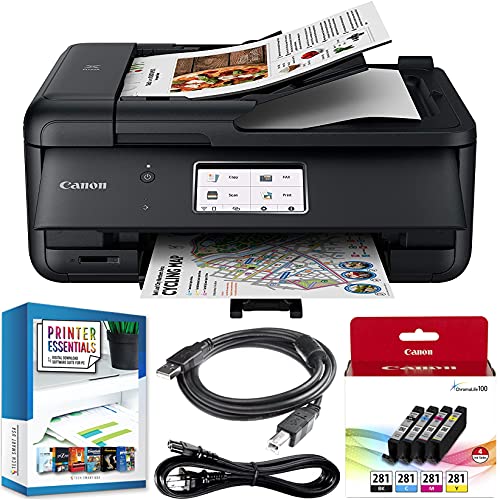 Canon Pixma TR8620 Wireless All-in-One Printer for Home Office w/Copy, Scanner, Fax, Mobile Print, Auto Document Feeder, Photo Printing Bundle with DGE USB Cable + Small Business Software Kit