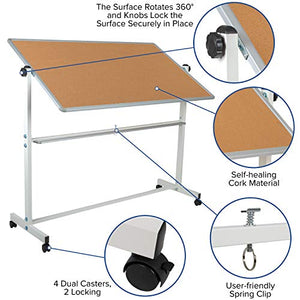 BizChair Reversible Mobile Cork Bulletin Board and White Board with Pen Tray, 62.5"W x 62.25"H