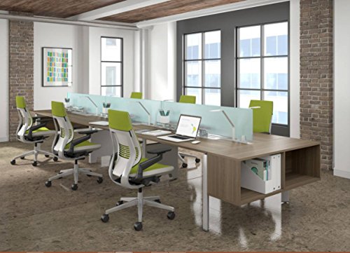 Steelcase Gesture Task Chair: Wrapped Back - Platinum Metallic Frame/Base/Seagull Accent - Adjustable Lumbar Support - Roll Control Hard Floor Casters
