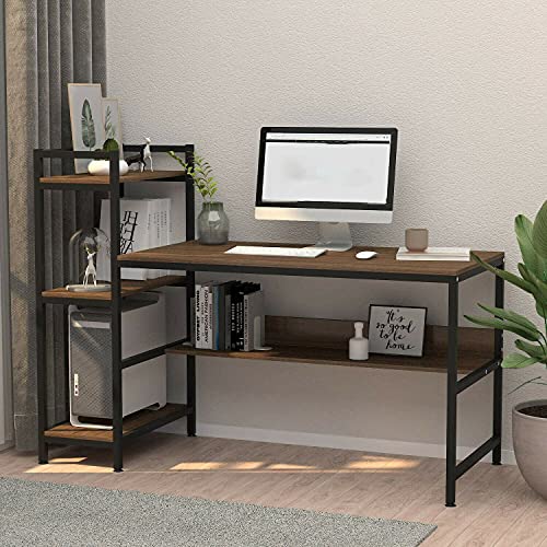 ADHW Corner Computer Desk with Bookshelf Laptop Home Office Study Table Workstation