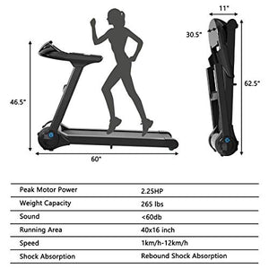 GYMAX Folding Treadmill, Electric Motorized Running Walking Machine with Bluetooth Speaker, Heart Rate Sensor & LED Touch Display, 2.25HP Silent Treadmill for Home/Gym (Black)