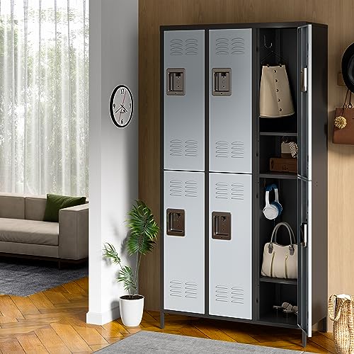 BYNSOE Metal Locker 6 Doors Employee Storage Cabinet School Hospital Gym Locker (Black Gray - 36" w)
