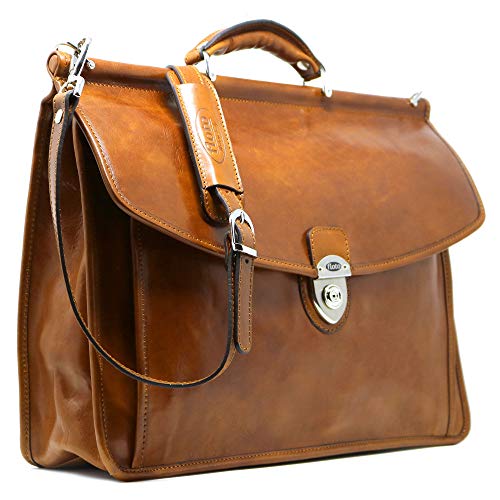 Floto Firenze Dowell Italian Leather Briefcase Messenger Bag Men's Business Bag (Olive Honey Brown)