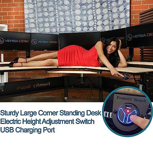VERSADESK Foundry Split Level Corner Standing Desk, Electric Height Adjustable, Bamboo Surface