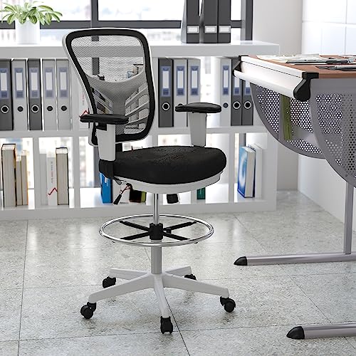 Flash Furniture Tyler Mid-Back Black Mesh Ergonomic Drafting Chair with Adjustable Chrome Foot Ring