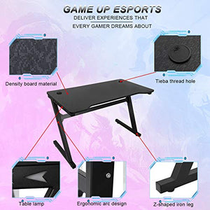 Gaming Desk, 47.2 Inch PC Computer Desk with LED Light - Weight Capacity 330 LBS, Black Gaming Workstation, Home Office Desk, Z-Shaped Gamer Workstation, Best Gift for Men Boyfriend Female (US Stock)