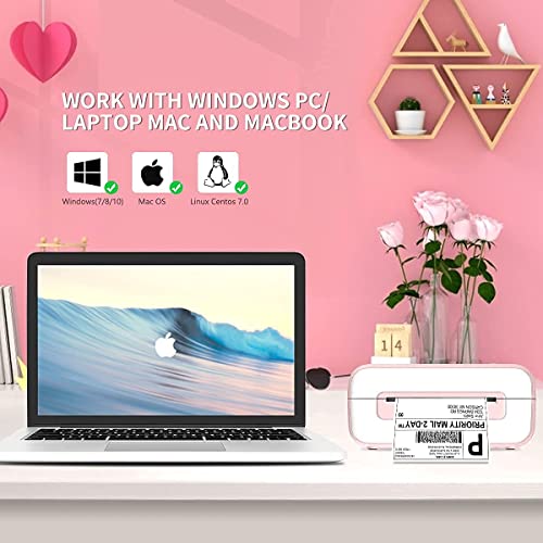Phomemo Thermal Label Printer, with Label Holder and Pack of 250 4x6 Roll Labels, Pink Direct USB Thermal 4×6 Shipping Label Printer Maker, PM-246s Series