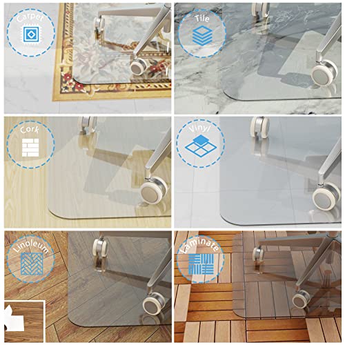 Gloppers Crystal Clear Glass Chair Mat, 48 X 60 Inch, Heavy Duty Tempered Glass - 1/5 Inch Thickness