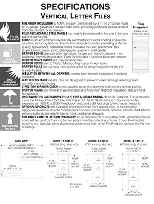 FireKing Fireproof Vertical File Cabinet (4 Letter Sized Drawers, Impact & Water Resistant) - 52.75" H x 17.75" W x 31.56" D, Platinum