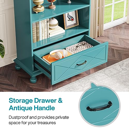 Tribesigns 6-Shelf Bookcase with Drawer, 71 Inch Tall Floor Standing Bookshelf - Ocean Blue
