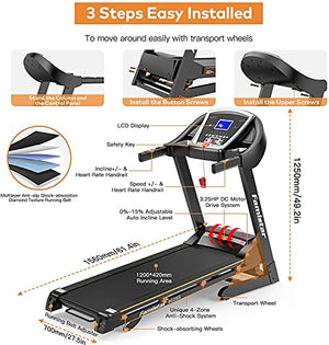 Famistar 9028S 15% Auto Incline Treadmill, Smart Shock-Absorbing Running Machine with 300 lb Capacity, 12 Programs Easy Assembly&Space Saving for Home Office Workout