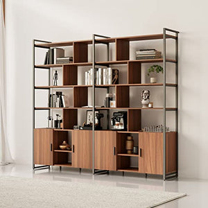 EUREKA ERGONOMIC Bookshelf with Doors, Adjustable 5 Tier Storage Cabinet, 95" Large Open Shelves - Walnut