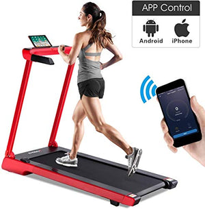 Goplus 2.25 HP Folding Treadmill Electric Cardio Fitness Jogging Running Machine Portable Motorized Power Slim Treadmill with Sports App and LED Display (Red)