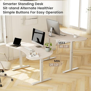 EUREKA ERGONOMIC Electric Standing Desk 70 Inch - Height Adjustable Sit Stand Up Desk, Cashew-Shaped Computer Workstations, Maple