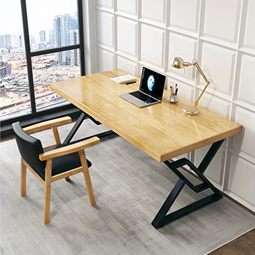 Solid Wood Home Office Computer Desk, Natural Pine PC Workstation, Yellow, 300x120x75cm