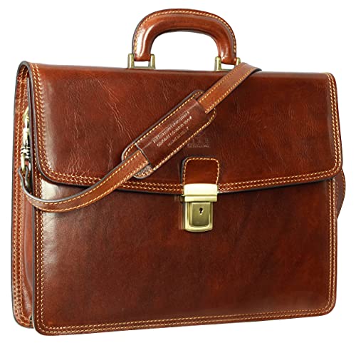 Full Grain Leather Briefcase Handmade Brown Laptop Bag Classic Style - Time Resistance