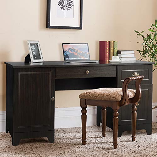 Tangkula Computer Desk with Drawers & Cabinet, Wooden Executive Desk Home Office Desk, Writing Study Desk Computer Workstation, PC Laptop Desk for Bedroom & Office (Brown)